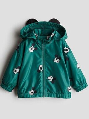 H&M Teal Green Mickey Mouse Hooded Raincoat